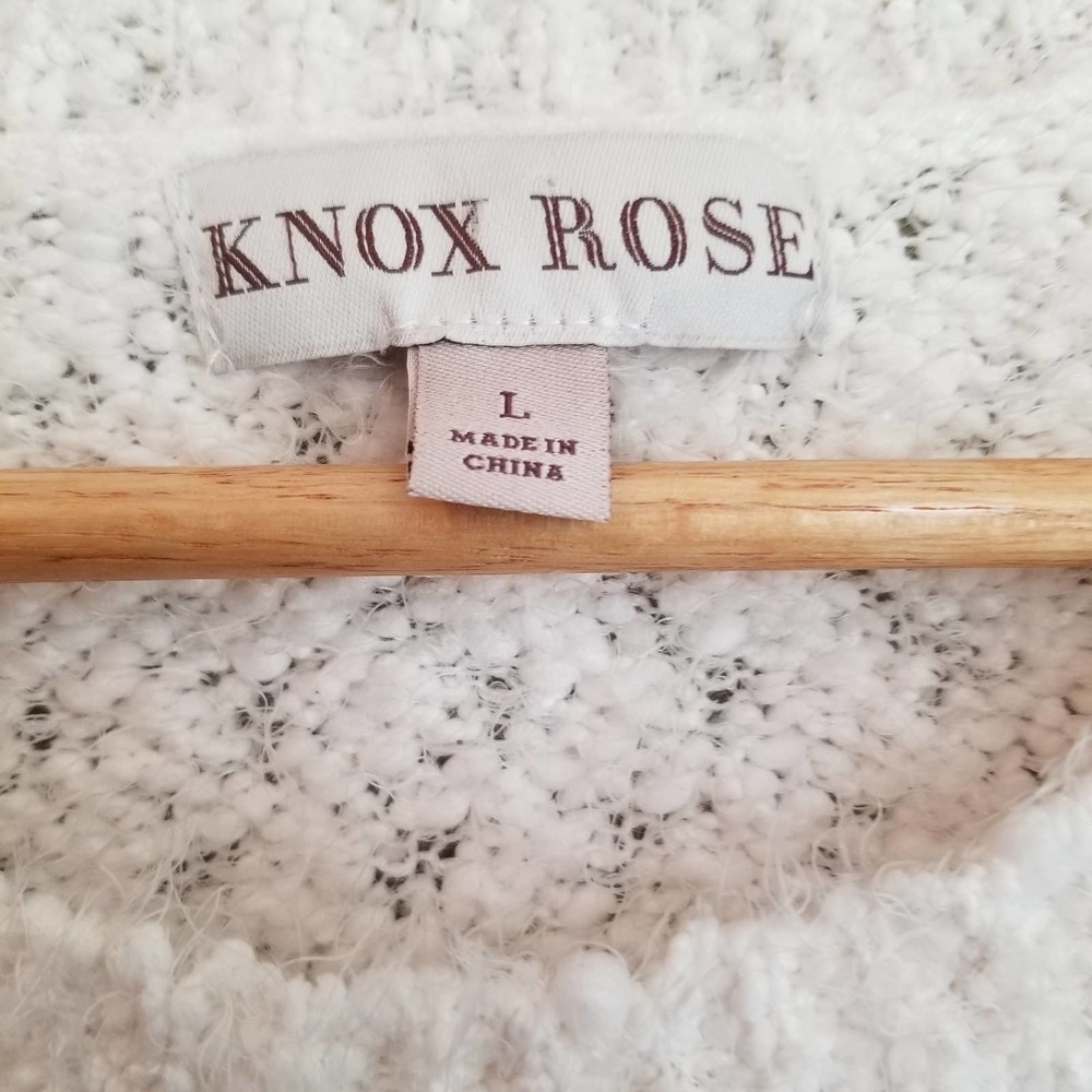 Knox Rose Women's Colorblock Eyelash Long Sleeve Sweater Size Large Cream Cozy - Picture 3 of 7